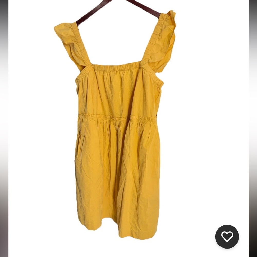 Madewell Yellow Flutter Sleeve Square Neck Mini Dress Pockets NK479 Womens Sz XL - Picture 8 of 13